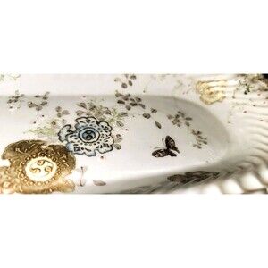 Antique Fine Bone China Serving Dish, w scalloped sides, real gold guilt flowers